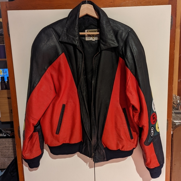 Vintage Phase 2 Leather Pool Ball Bomber Jacket - Picture 4 of 5
